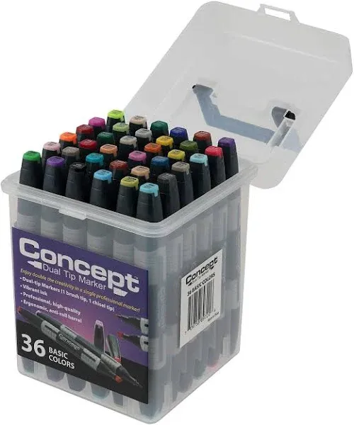 Concept Dual Tip Art Markers Set Professional Chisel/Fine Tip Permanent Ink