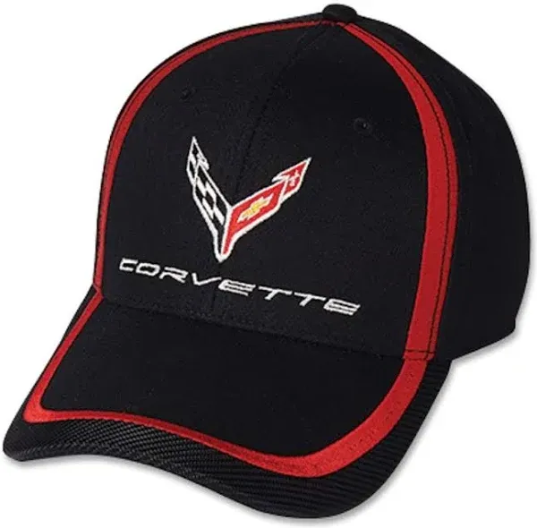 C8 Next Generation Corvette Black with Red Stripe Accent Hat