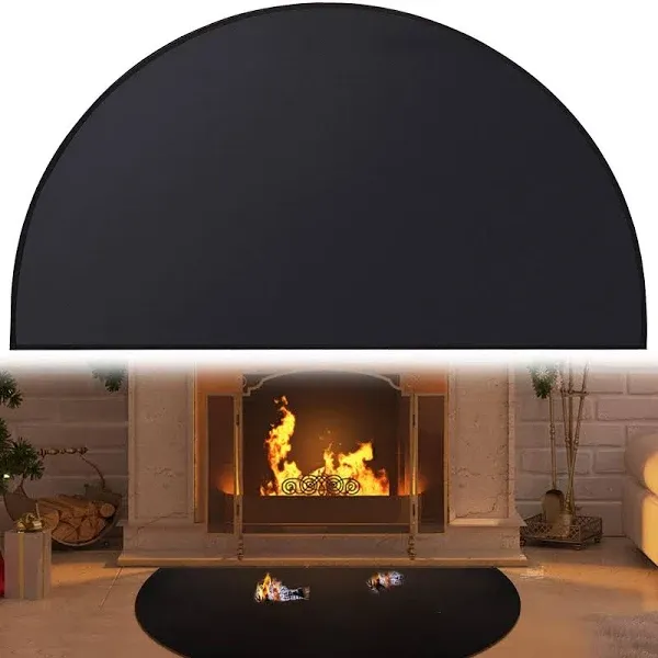 Svepndic 46 x 26 Fireplace Hearth Mats Fire Resistant Half Round Fireproof Fireplace Mat Black Fire Retardant Pad Fireplace, Protect Floors Patio