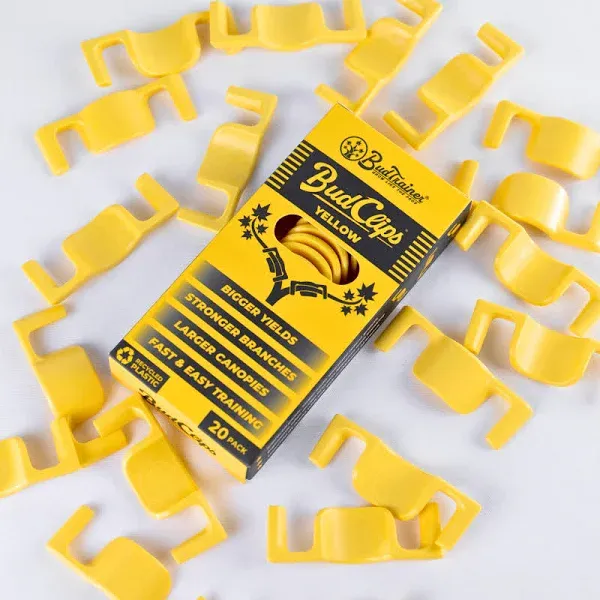 BudTrainer® BudClips®|20pk Yellow|Superior LST Low Stress Training Clips|Ultra Durable & User-Friendly|Universal Size Prevents Branch Breaks|12-Month Manufacturer Warranty