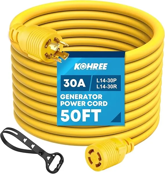 Kohree Generator Cord 30 amp 4 Prong Nema L14-30 Generator Cord Heavy Duty