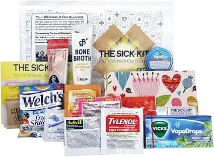 THE SICK-KIT - 15+ Feel Better Essentials for Cold, Flu, Sick Days, Quarantine & Surgery Recovery - The Original Wellness Box - Get Well Soon Gift Set Baskets - Light Care Package 16 pc