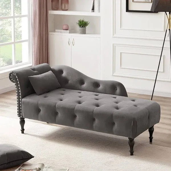 HomJoones Tufted Upholstered Velvet Rolled Arm Chaise Lounge