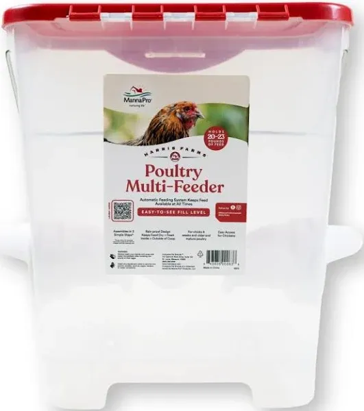 Harris Farms Poultry Multi-Feeder – Poultry Feeder That Holds 20-23 Pounds of Feed – Made with Rain Proof Design – Automatic Poultry Feed System – Easily Assemble – Coop Supplies