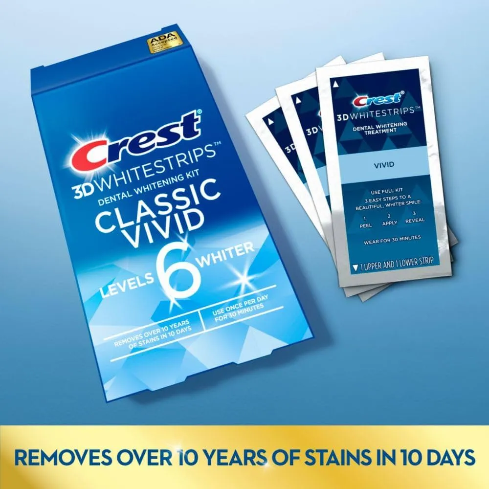 G Crest 3D Whitestrips Classic Vivid 10 Treatment 20 Strips Exp. 07/2025 New