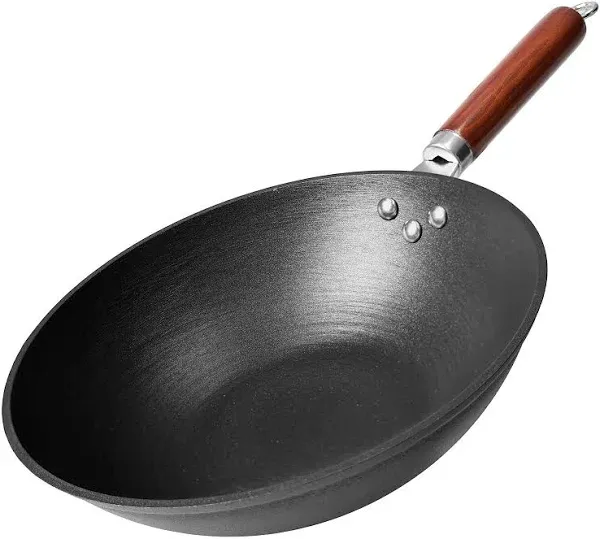 Wok, Stir Fry Pan, Wooden Handle, 11 Inch, Lightweight Cast Iron, Chef’S Pan, Pr