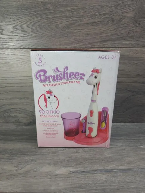 Kid&#039;s Electric Toothbrush Set Soft Bristle Battery Operated Pink Sparkle Unicorn