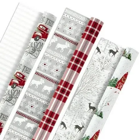 Rustic Winter 3-Pack Reversible Metallic Christmas Wrapping Paper, 120 sq. ft.