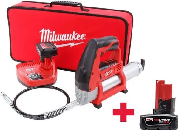 Milwaukee M12 12V Lithium-Ion Cordless Grease Gun with M12 6.0 Ah Battery Pack