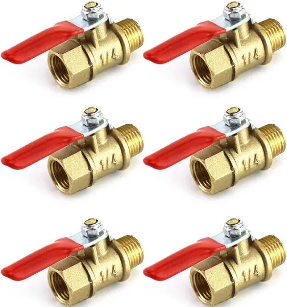 QWORK Ball Valve, 3 Pcs 1/4" Heavy Duty Brass Ball Valve Shut Off Switch, 1/4" Male x Female NPT Thread Pipe Fitting Air Compressor Shut Off Valve