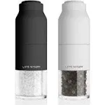 LARS NYSØM Salt and Pepper Grinder Set Stainless Steel with Adjustable Grinder I Bottle Design Spice Mills Set Manual (Brown/Beige)