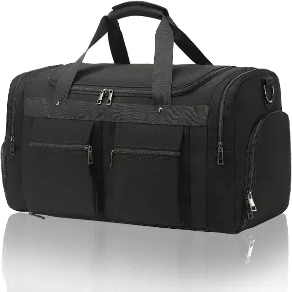  Weekender Overnight Duffel Bag with Shoes Compartment for Women Men Black