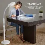 Verilux HappyLight Duo - 2-in-1 Light Therapy & Task Floor Lamp - UV-Free Full Spectrum LED, 10,000 LUX, Adjustable Brightness and Color, Flexible Gooseneck, and Adjustable Height