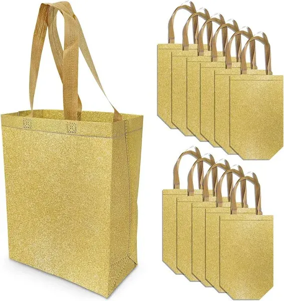 Large Gold Reusable Glitter Gift Bags with Handles