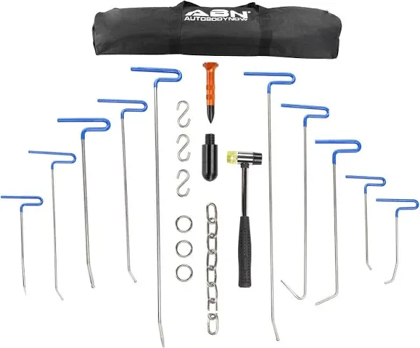 ABN Paintless Dent Repair Rods with Tips 20pc Car Dent Pusher Rods Body Repair Dent Removal Tool Kit with Leverage Chain for Door Dings Hail Damage