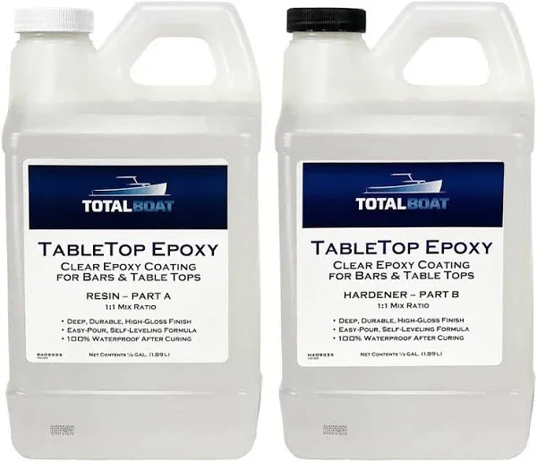 TotalBoat Table Top Epoxy Resin Kit - 1 Gallon Crystal Clear Epoxy with High Glo