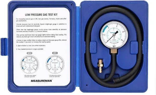 Measureman Natural Gas or LP Gas Manifold Pressure Test Kit