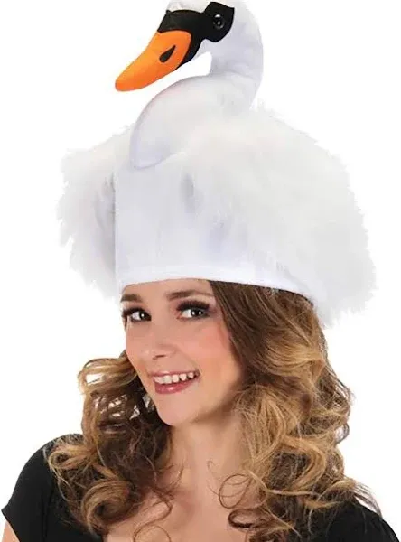 elope Adult Swan Plush Costume Hat with Adjustable Fit and Faux Fur Neck