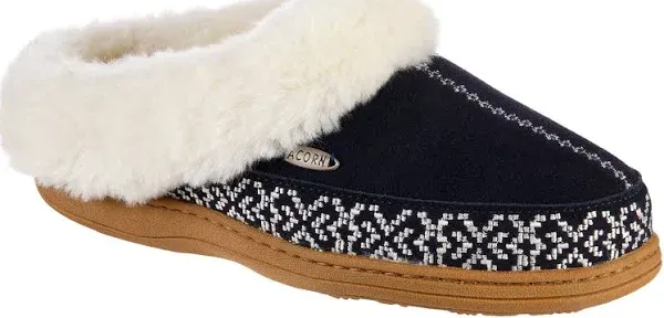 NWT Acorn Embroidered Suede Slippers Greta Navy Blue Size 8-9, MSRP $68.00