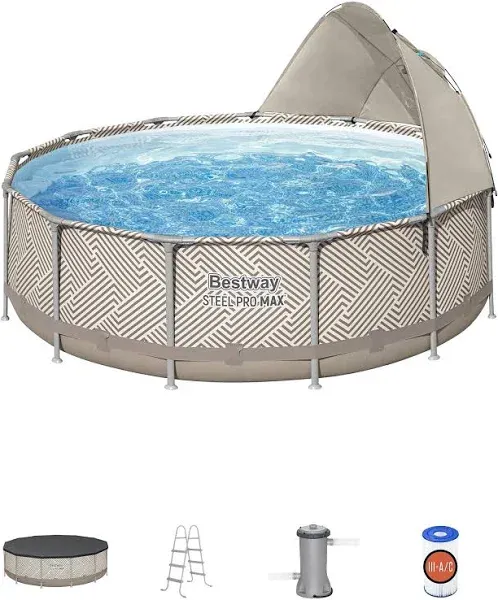 Bestway Steel Pro Max 13' x 42" Round Above Ground Pool Set with Canopy and Ladder