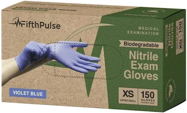 FifthPulse Biodegradable Disposable Nitrile Gloves, 3 Mil Medical Exam Gloves, Small, Violet Blue, 150/BX