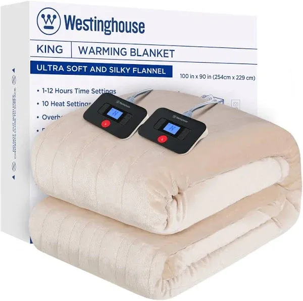 Westinghouse Electric Blanket King Size, Super Cozy Soft Flannel 100&#034; x 90&#034; Heat