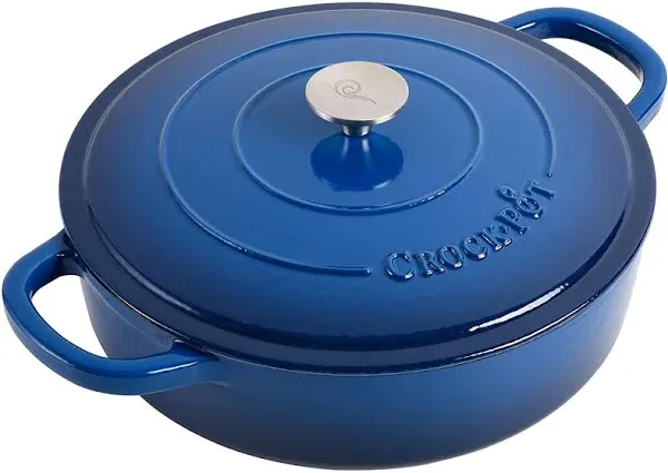 Crock Pot Artisan Enameled Cast Iron Braiser W/Lid, 5 Quart, Sapphire Blue