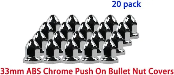 MRJLK 33mm Chrome ABS Plastic Push-On Bullet Flanged Lug Nut Covers (Pack of 20