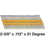 21 Degree Collated Nails - Vinyl Coated Framing Nails in Smooth Shank and Ring Shank Galvanized. 2-3/8 x .113 21 Degree - 8D Cooler ~700 Small Box