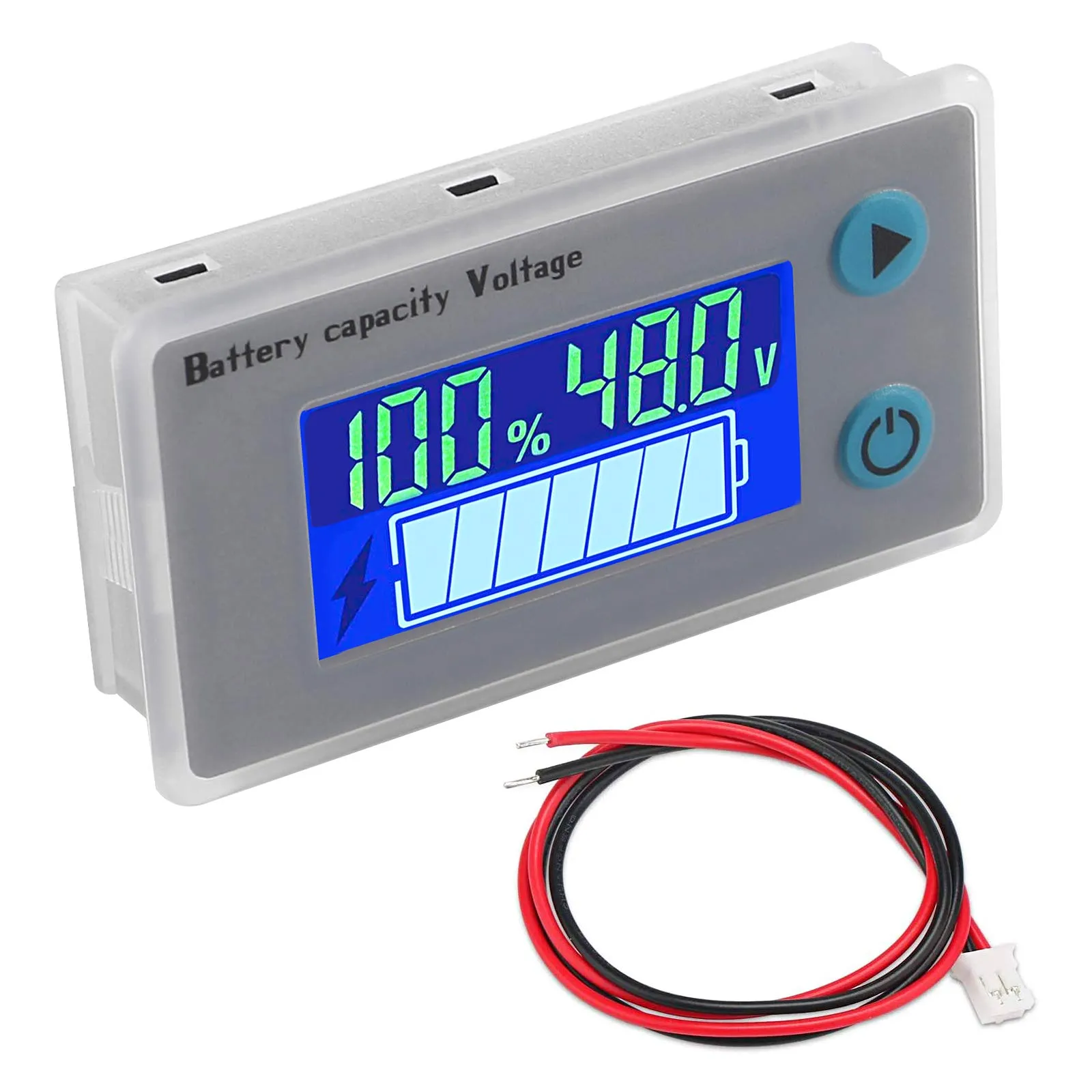 DROK Battery Meter, 48V Digital Battery Remaining Capacity Percentage Level Voltage Temperature Monitor Tester, 10-100V 12V 36V 24V 48Volt Electric Boat Battery Power Analyzer