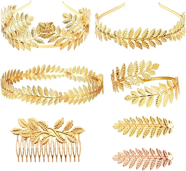 7pcs Goddess Leaf Headband, Greek Goddess Bridal Hairband, Laurel Leaves Crown Gold Leaf Branch Crown Greek Goddess Headpiece Accessories, Romantic Grecian Goddess Costume Accessories – Gorgeous