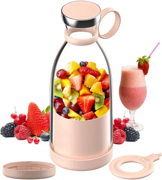 OTPEIR Portable Blender for Shakes and Smoothies with 11.83 Oz Travel Cup and Lid,Durable Stainless Steel Blades for Juice Blending Performance, Pink