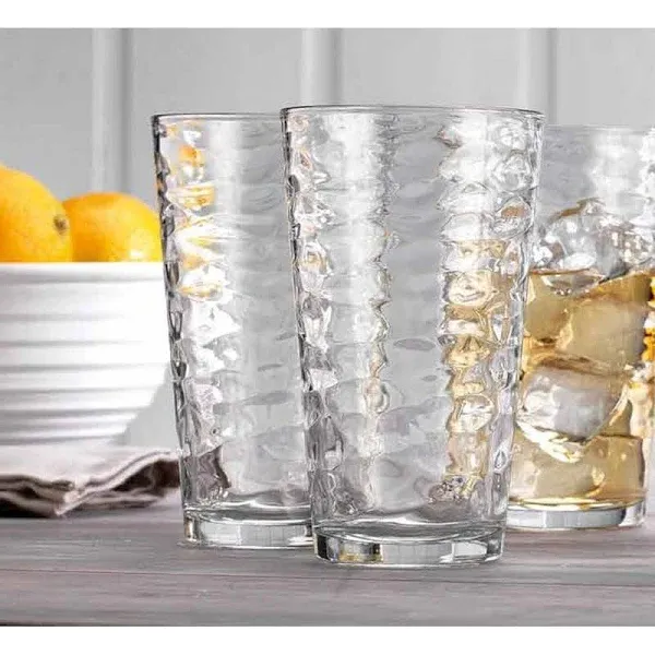 Glaver's Drinking Glasses Set of 10 Highball Glass Cups, Premium Quality 17 Oz. Coolers, Ribbed Glassware. Ideal for Water, Juice, Cocktails, and Iced Tea. Dishwasher Safe.