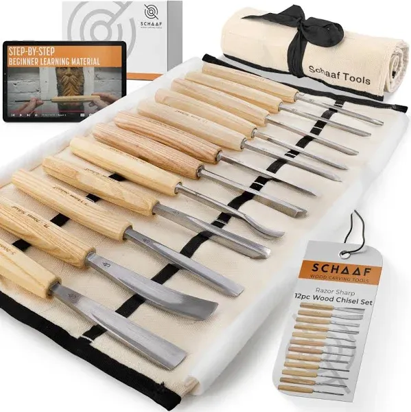 12-Piece Wood Chisel Set with Canvas Case - High-Quality Woodworking Tools