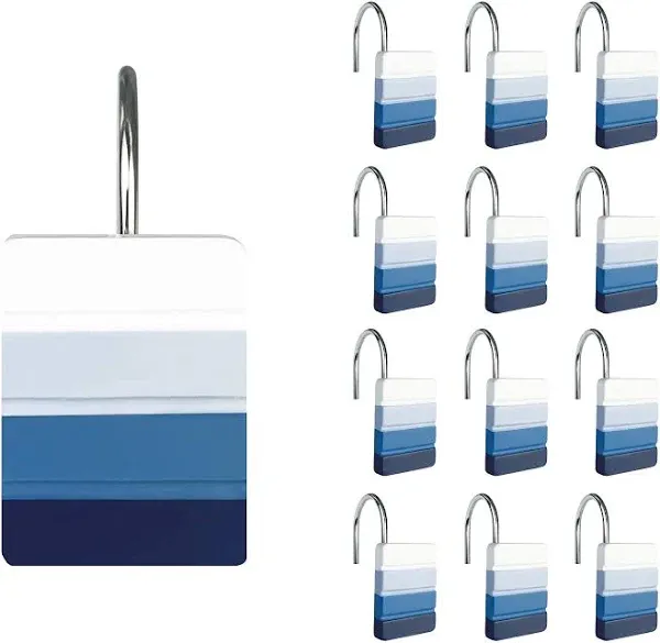 Ombre Blue Decorative Shower Curtain Hooks Blue Navy Shower Curtain Rings Res...