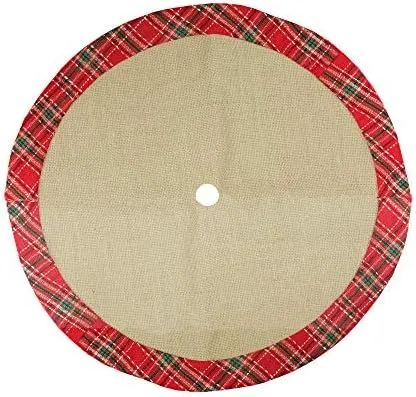 Northlight Rustic Burlap Mini Christmas Tree Skirt with Red Plaid Border