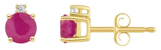 Celebration Gems 14K Gold Ruby and Diamond Stud Earrings