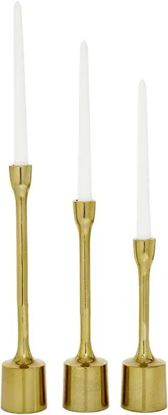 CosmoLiving by Cosmopolitan Aluminum Solid Candle Holder, Set of 3 14", 12", 10"H, Gold