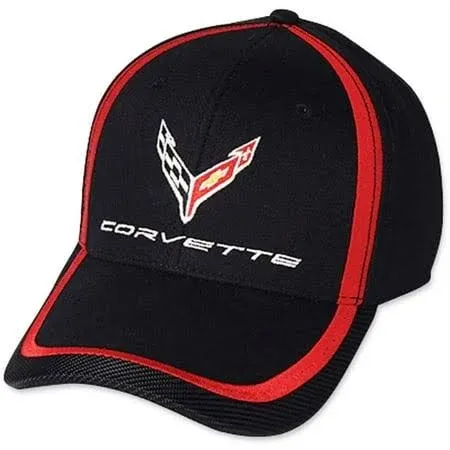 C8 Next Generation Corvette Black with Red Stripe Accent Hat