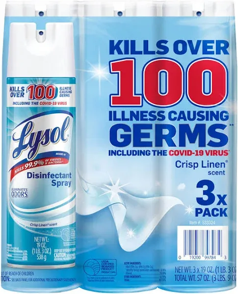 Professional Lysol Disinfectant Spray, Crisp Linen Scent, 19 oz, 12/Case