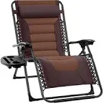 Best Choice Products Oversized Padded Zero Gravity Chair, Folding Outdoor Patio Recliner w/ Side Tray - Espresso/Caramel