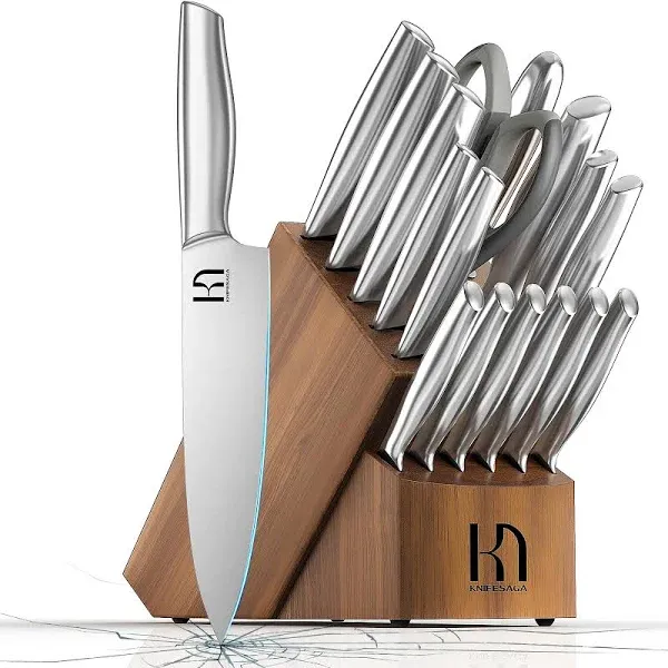 Kitchen Knife Set with Block 17 Pcs, Knife Block Set, Japanese High Carbon St...