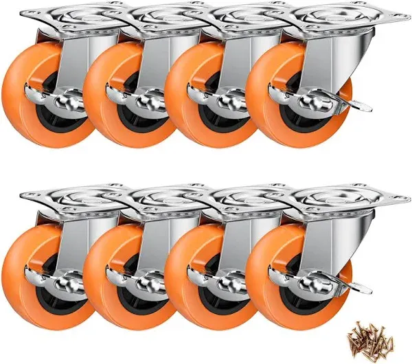 ASHGOOB 2 Inch Caster Wheels with Side Brake and Locking Casters (Set of 8)