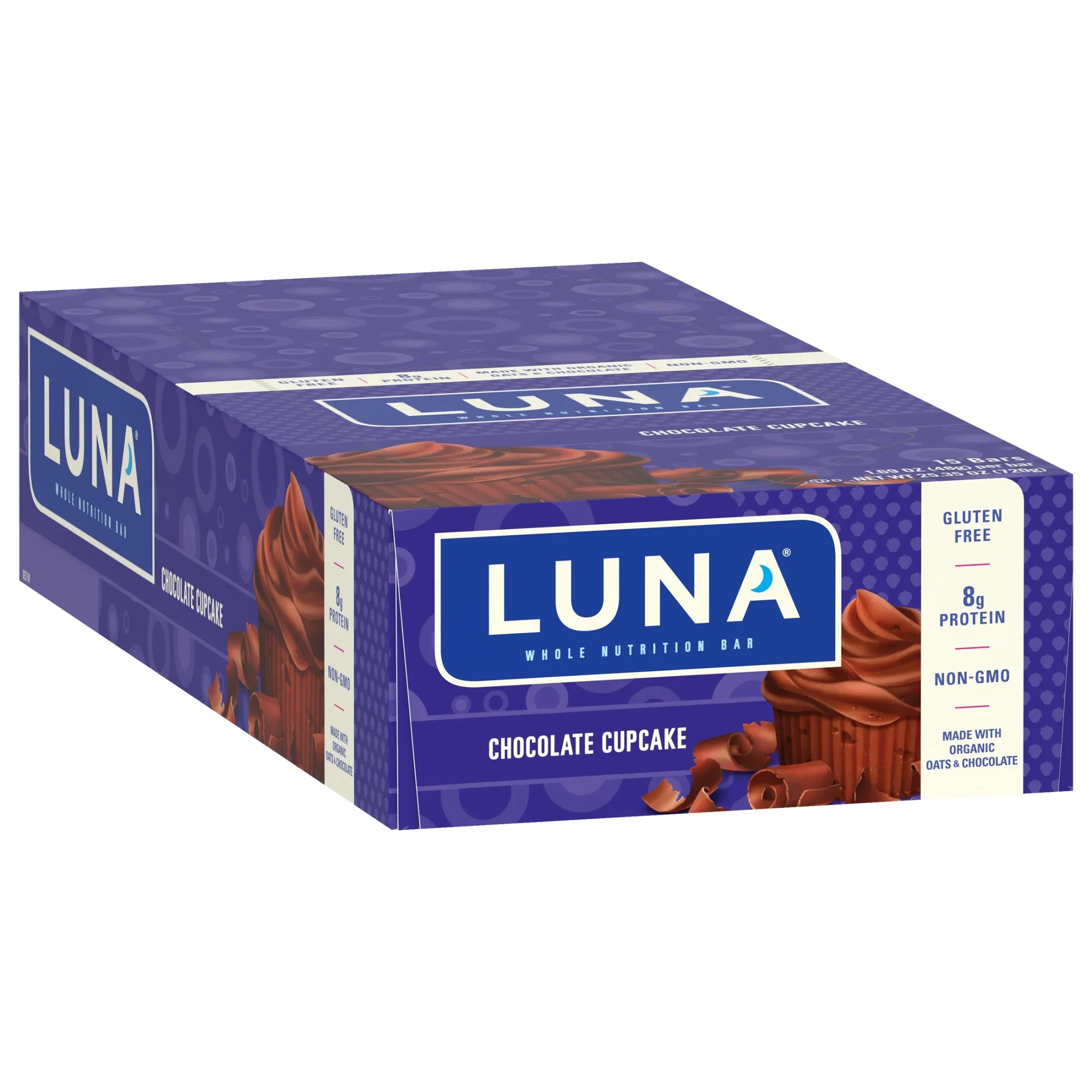 LUNA Bar - Chocolate Cupcake - Gluten-Free - Non-GMO - 7-9g Protein - Made with Organic Oats - Low Glycemic - Whole Nutrition Snack Bars - 1.69 oz. (15 Count)