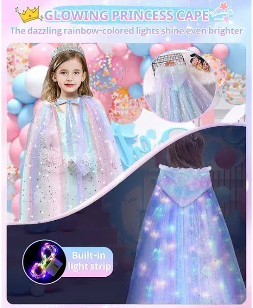 Princess Dresses for Girls Costume Toys Light UP Cape for Kids Adult Halloween Clothes for Little Girls Dress Up Gifts for 3 4 5 7 9 6 8 10 Year Old