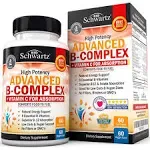 Vitamin B Complex with Vitamin C for Maximum Absorption - Methylcobalamin b12 & Folate Folic Acid Supplement - Vitamins B1 B2 B3 B5 B6 B7 B9 for Immune Energy & Nervous System Support - Non-GMO -60ct