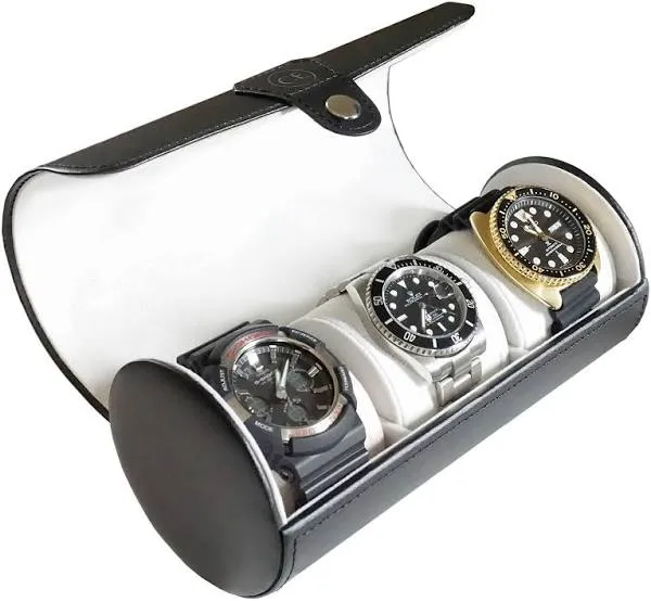 Case Elegance Classic Black Vegan Leather Travel Watch Case