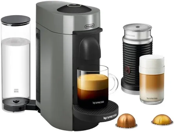 Nespresso VertuoPlus Coffee and Espresso Machine by De'Longhi with Aeroccino Grey