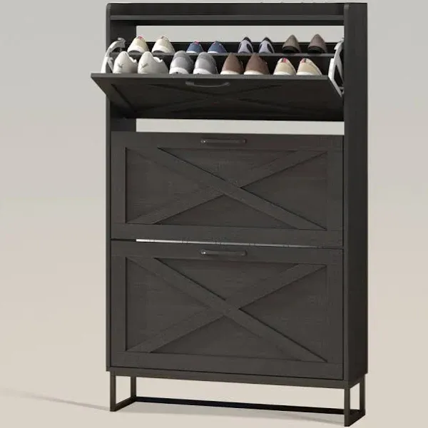 Shoe Storage Cabinet with 3 Flip Drawers