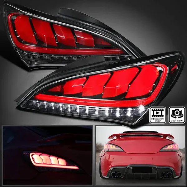 Spec-D Tuning Glossy Black Sequential LED Tail Lights for Hyundai Genesis Coupe